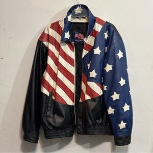 Vilanto Leather Jacket U.S. American FlagEagleUSA - Embroidered. Sz XL *Read*